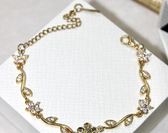 Dainty Gold Wrist Flower Bracelet, Elegant Garden Bracelet
