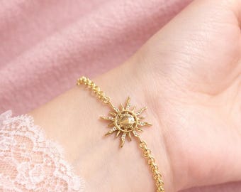 14K Gold Sun Bracelet, Celestial Sunshine Bracelet