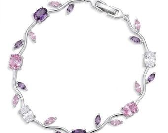 Braccialetto fiabesco con tulipani pastello, braccialetto floreale rosa e lilla