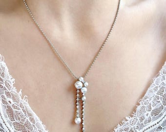 Bruidsparelketting, minimale Y-parelketting, strass lariatketting