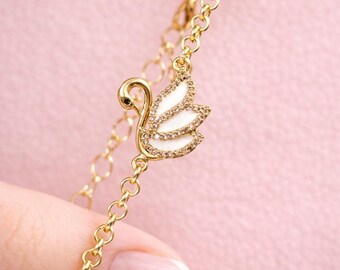 Gold Swan Bracelet, Bridal Adjustable Bracelet