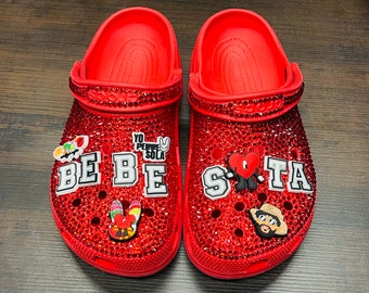 Red crocs with charms sale