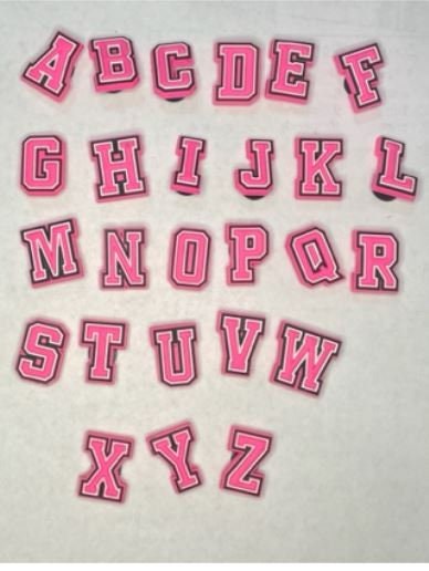 Mix 50PCS PVC Croc Charms Pink 26 Letter Alphabet Pink Math Number Sandals  Shoes Decoration Ornaments for Bands Kids Gift