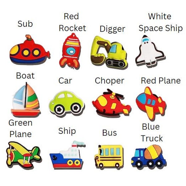 Kids Shoe charms / Car / Bus / Truck / Space Ship /  Construction  / Birthday Gift for Her