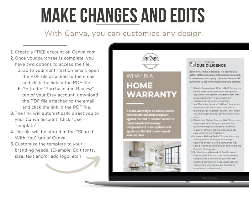 Home Warranty Guide Printable Canva Template Homebuyer's Guide Real