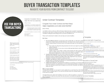 May include: A guide for real estate buyers with templates for email drafts, Google Docs, and Canva. The guide includes information on the steps involved in the home buying process, such as paying earnest money, scheduling home inspections, and finalizing home insurance.