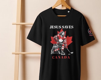 Camiseta de hockey "Jesús salva", camiseta cristiana de Canadá, camiseta deportiva de fe.