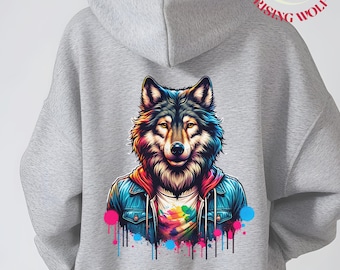 ARORALS Felpa con cappuccio da uomo con lupo autunno inverno a maniche lunghe pullover a tema animale felpa con cappuccio grafica realistica, bianco, Large