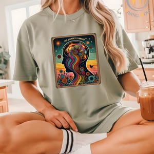 Vintage &quot;Journey Inward&quot; T-Shirt: Cosmic Boho Floral Unisex Tee