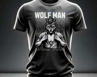 ウルフマン グラフィックTシャツ、フィット ウルフパック シャツ