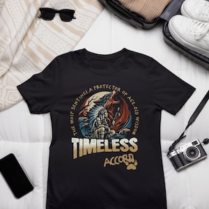 Wolf and Native Indian Organic T-shirt, The Wolf Sentinel, Age-old Wisdom, Timeless Accord, Protector Tee Unisex organic cotton t-shirt