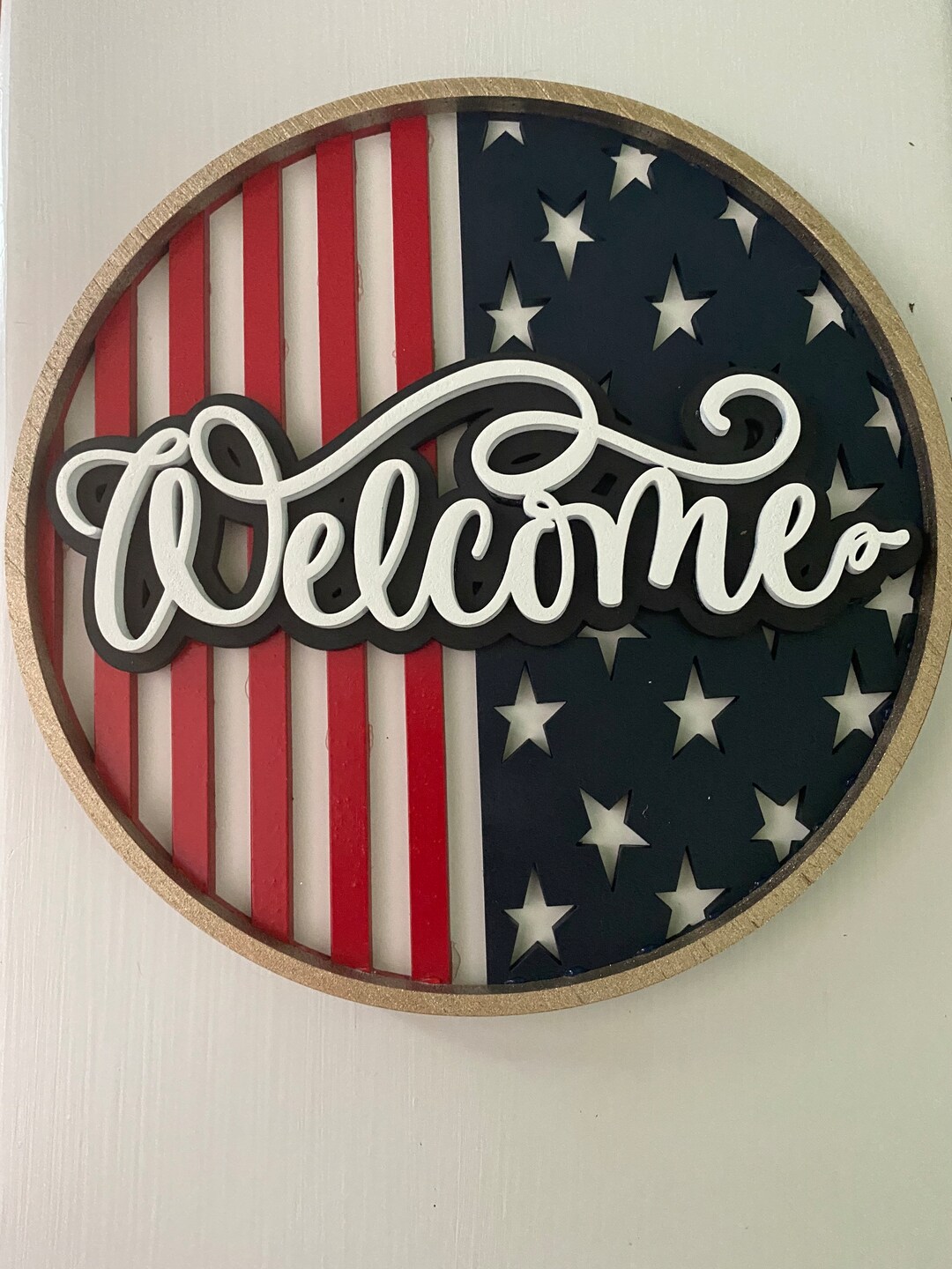 Patriotic 3 Layer Welcome Sign - Etsy