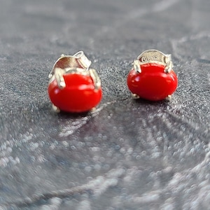Red Coral Stud Earrings-Womens earrings-gemstone earrings