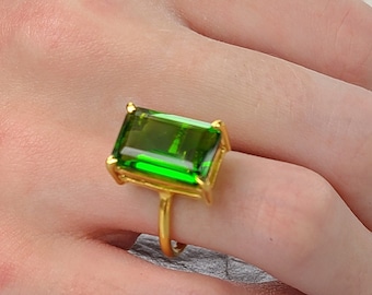 Anillo de cuarzo talla 6 - Plata de ley bañada en oro - Anillo de cuarzo talla 6 - Joyería de plata de ley - Piedra de cumpleaños