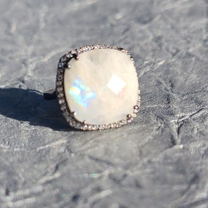 Moonstone Ring Size 9  Oxidized Sterling Silver-Genuine Moonstone Ring Size 9- Moonstone Jewelry-Birthstone