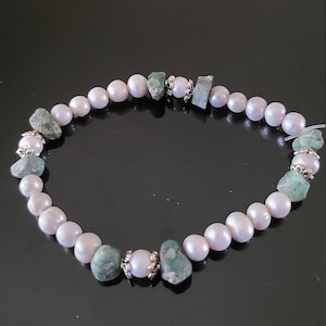 Handcrafted Pearls Beaded Bracelet-Gemstone Handcrafted bracelet-Raw Emerald Bracelet-Gift for her