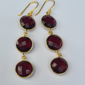 Dangle Garnet Earrings Sterling Silver Gold Plated-Garnet Jewelry-Wedding Earrings-Valentine's Gift
