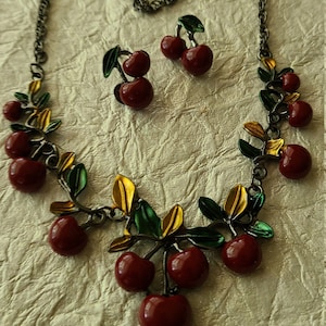 Red Cherries Short Necklace-Short Necklace-Fruit Necklace-Vegetable Necklace-Summer necklace-Gift