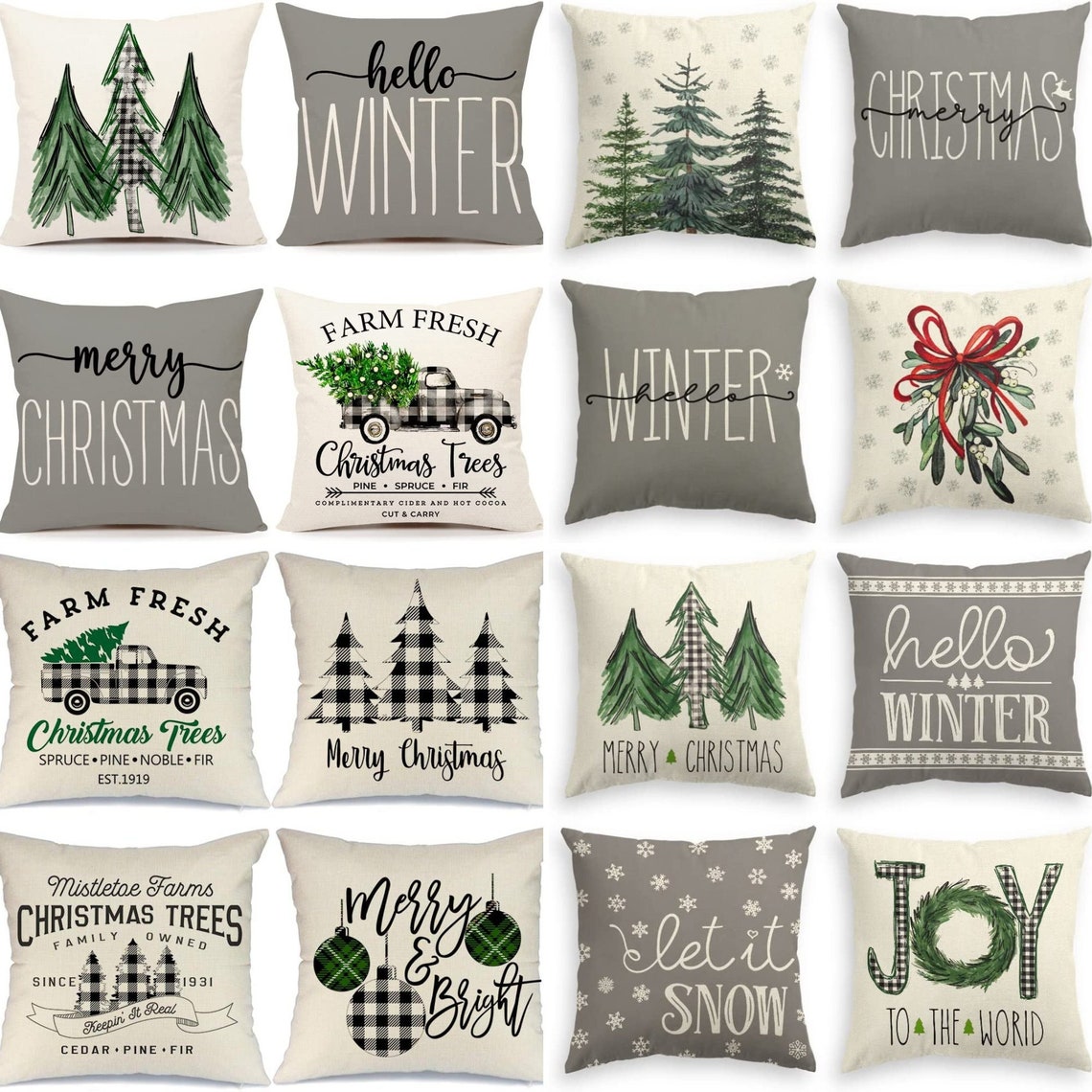 Christmas Pillow Covers 18x18 Set of 4 Pillow Covers Neutral Etsy