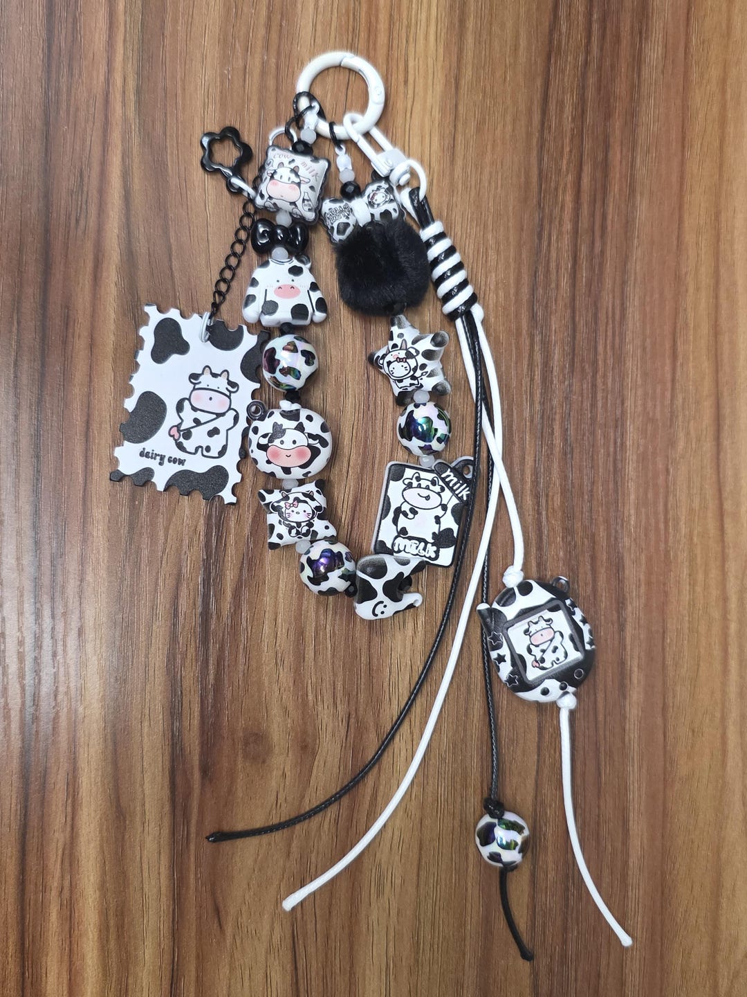 Hello Moo Moo Cow Kitty Bag Charm #9 | Beaded Keychains, Purse Charms ...