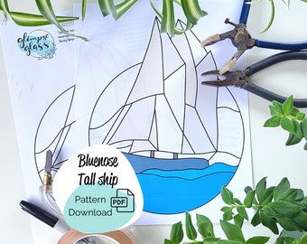 Stained Glass Pattern - Bluenose Tall Ship Sailboat // Beginner Stained Glass Pattern Boat Digital Download // SVG/PDF Pattern Download