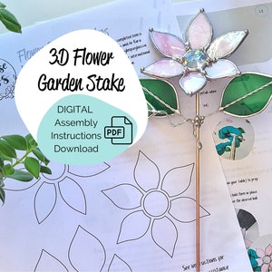 Pattern and tutorial DIGITAL download garden stake stained glass / Easy 3D flower and instructions image 1