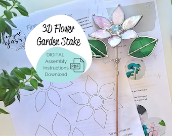 Pattern and tutorial DIGITAL download - garden stake stained glass / Easy 3D flower and instructions