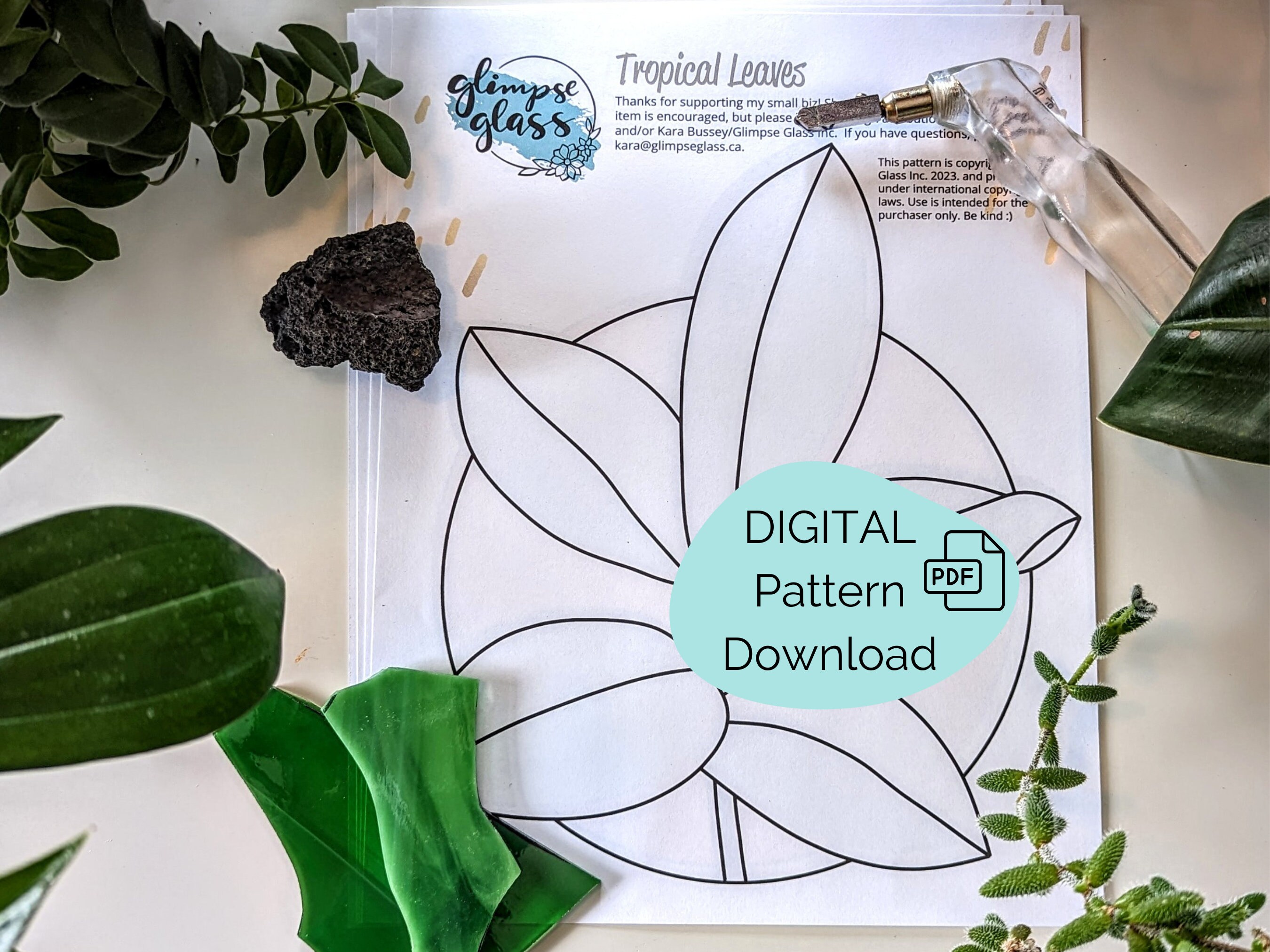 Stained Glass Tropical Plant Pattern // Easy Glass Pattern House Plant