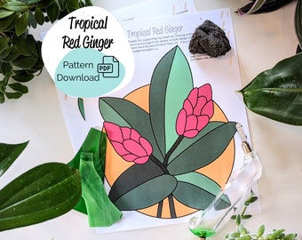 Stained Glass Red Ginger Pattern // Easy Glass Pattern Tropical Flower  // PDF Pattern Digital Download