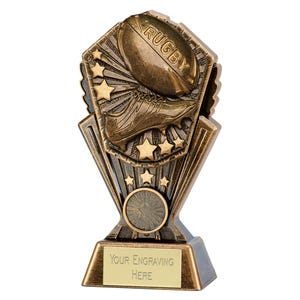 Peak 2D Rugby Boot Ball Engraved Trophy Award 2 Sizes FREE ENGRAVING