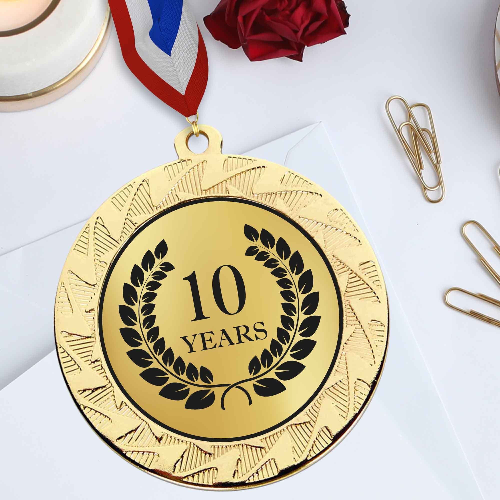 Large Gold Heavyweight 10 Year Anniversary Gift Award Medal
