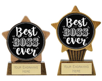 Gold Star Best Boss Ever Novelty Gift Trophy Award 2 Sizes With Free Personalised Engraving