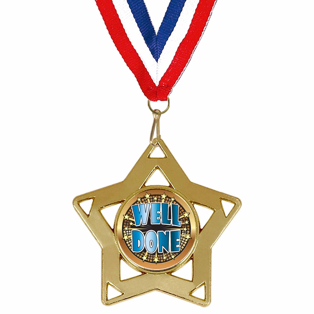 Gold Star Well Done School Children's Kids Medal 60mm With Ribbon FREE