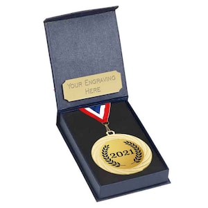 FREE ENGRAVING Football Gold Star Metal Medal With FREE RIBBON