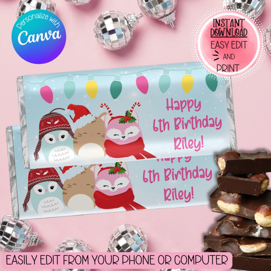 Squishmallow Christmas Birthday Chocolate Bar Labels Etsy
