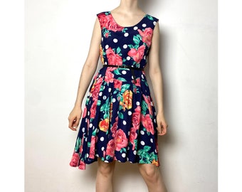 Vintage 80s 90s dress in polka dot, floral pattern