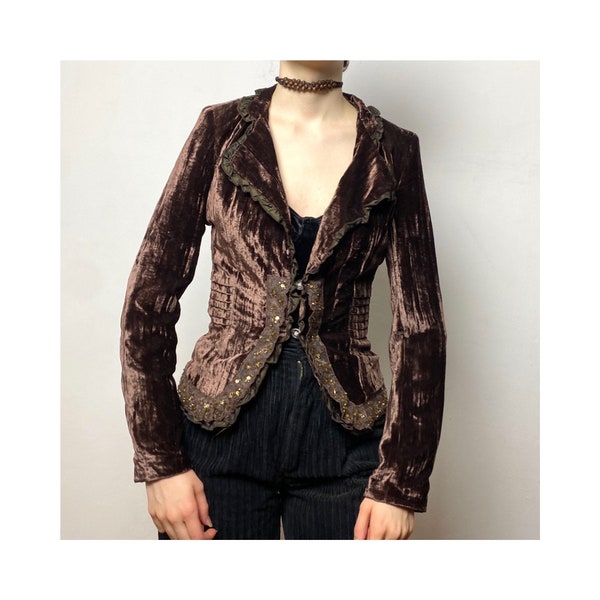 Y2K velvet whimsigoth jacket with sequins / Size XS UK 6