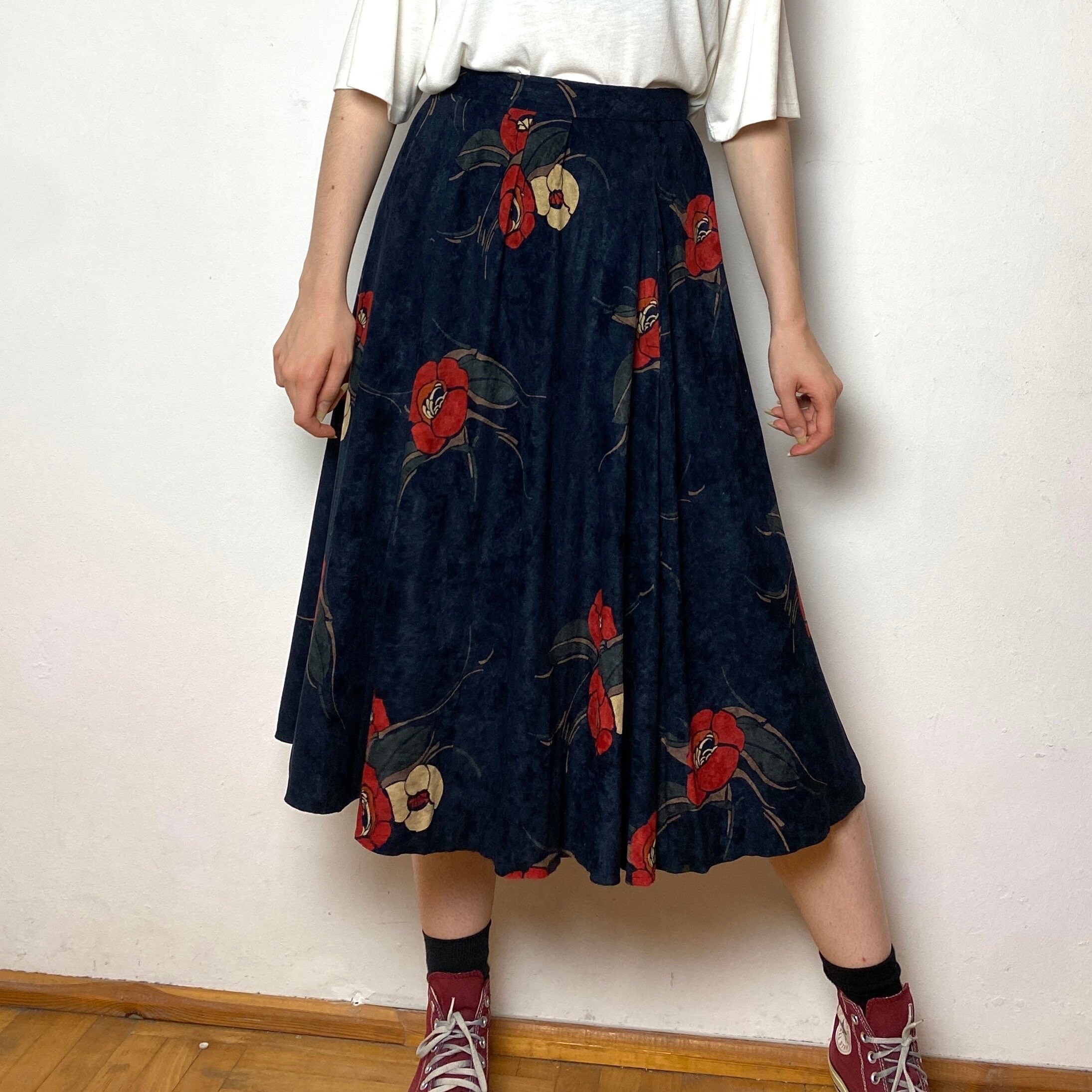 Vintage 90s Midi Skirt in Floral Pattern Etsy