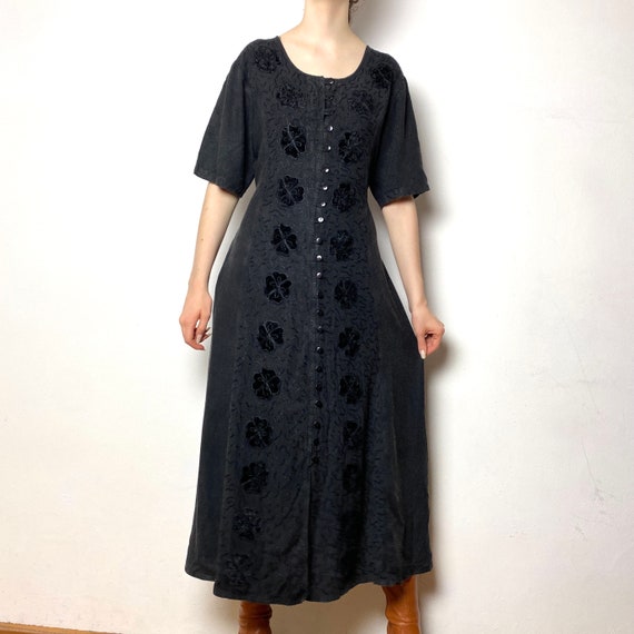 Vintage 90s dress with velour flowers and lots of… - image 2