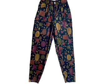 Vintage jaren 90 broek met hoge taille en patroon