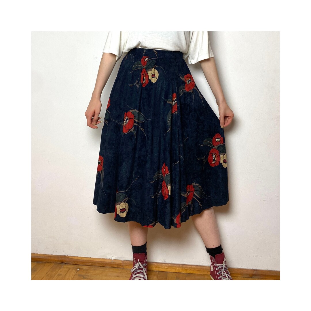 Vintage 90s Midi Skirt in Floral Pattern Etsy