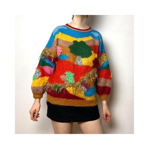 Vintage colorful cottagecore handmade jumper with funky applications