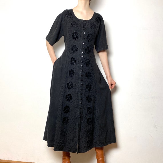 Vintage 90s dress with velour flowers and lots of… - image 3