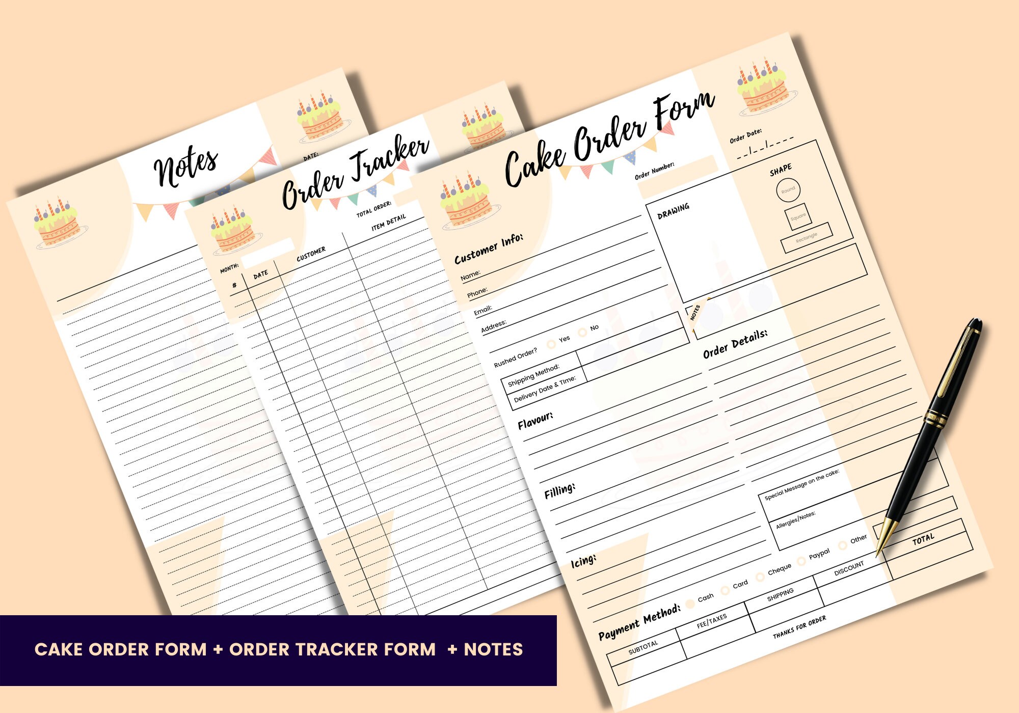 Buy Cake Order Form, Order Tracker, Daily Notes, Cake Business Order ...