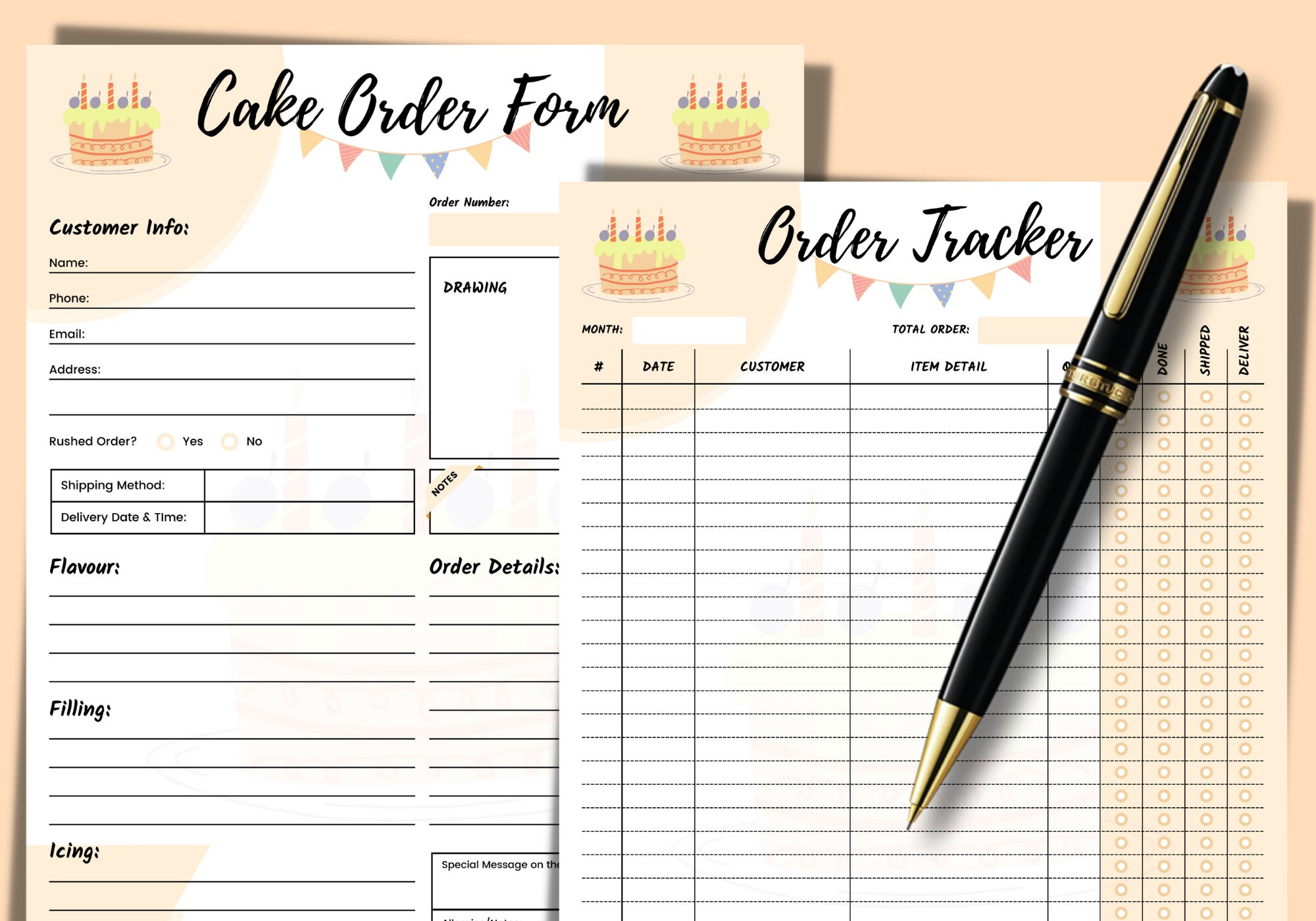 Buy Cake Order Form, Order Tracker, Daily Notes, Cake Business Order ...