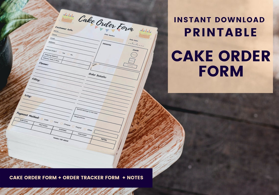 Buy Cake Order Form Order Tracker Daily Notes Cake Business Online in