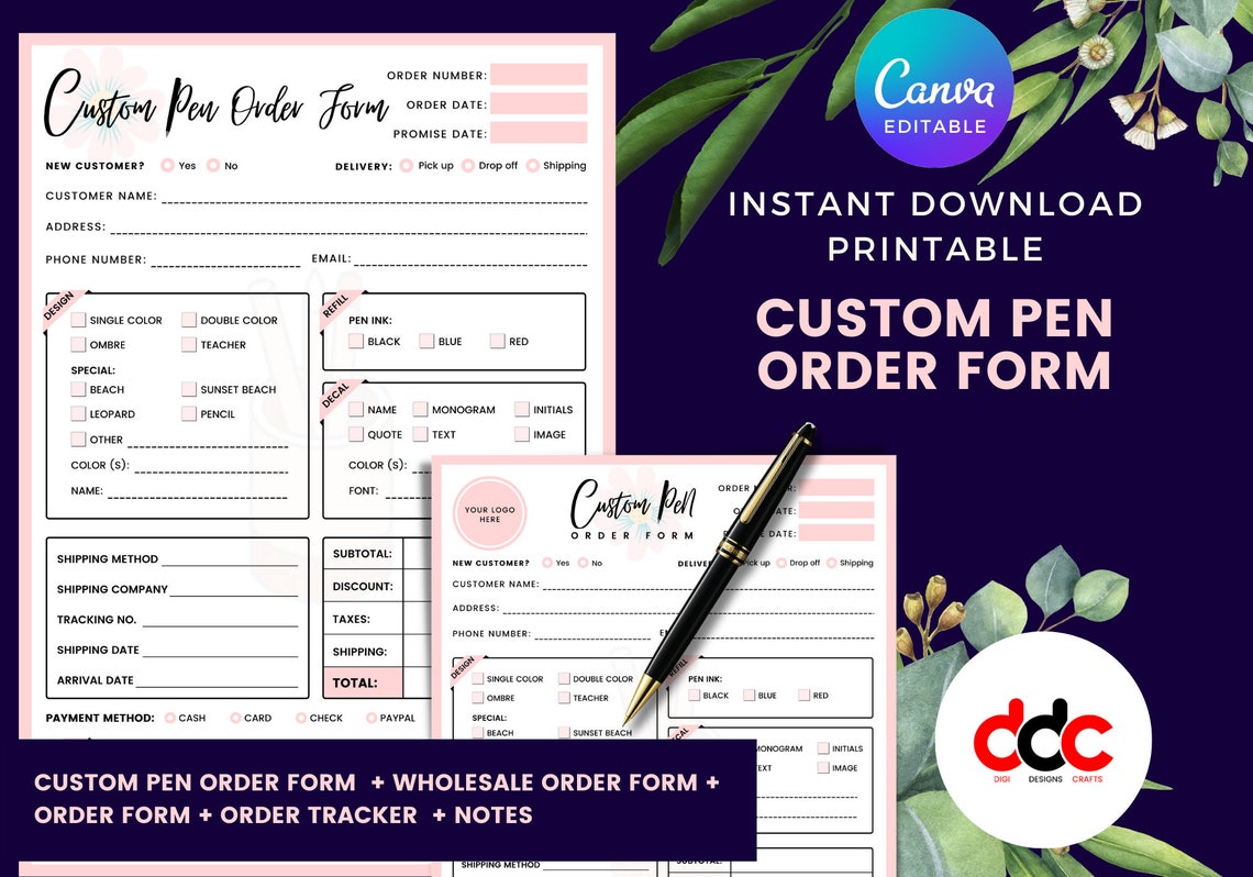 Custom Pen Order Form Wholesale Order Form Order Forms Template Order