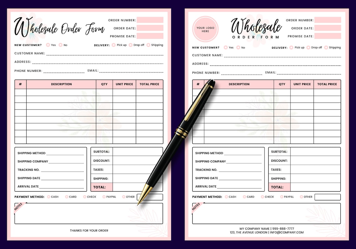 Custom Pen Order Form Wholesale Order Form Order Forms Template Order