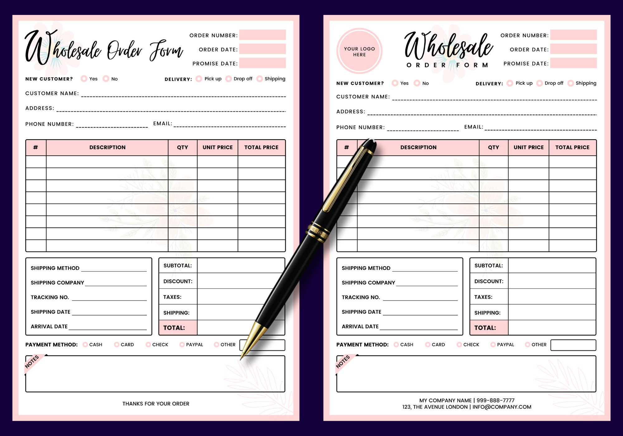 Custom Pen Order Form Wholesale Order Form Order Forms Etsy