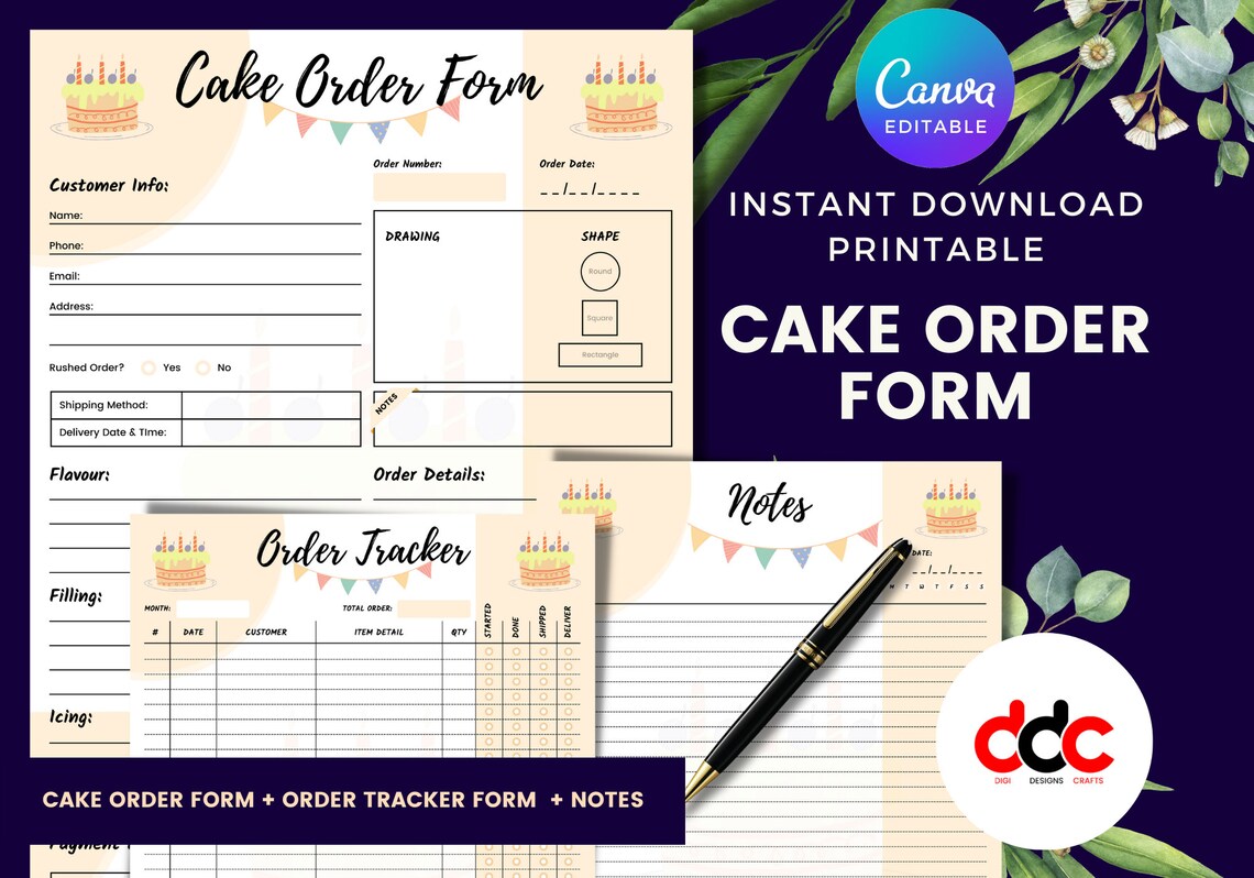 Buy Cake Order Form Order Tracker Daily Notes Cake Business Online in